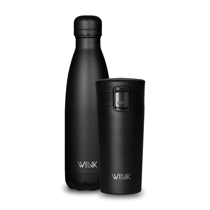 WINK Zestaw Black BK - Butelka termiczna i Kubek termiczny.webp