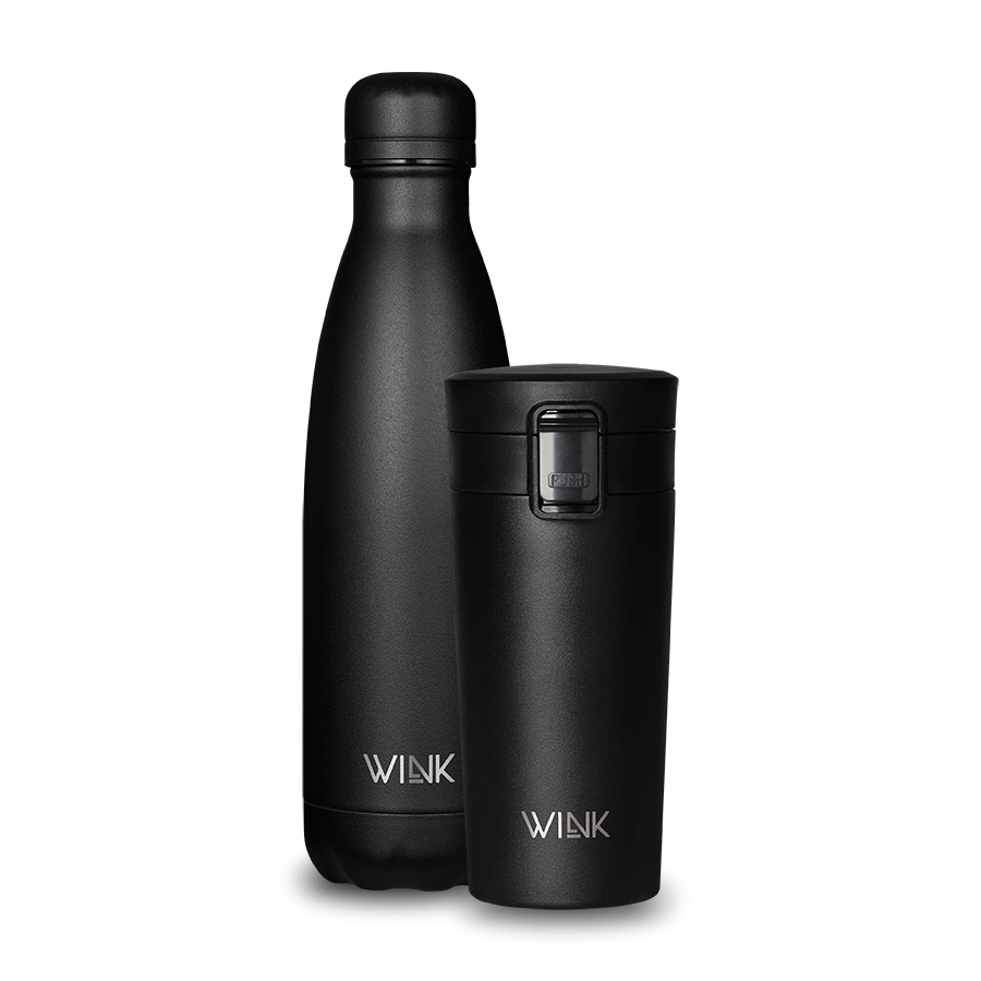 WINK Zestaw Black BK - Butelka termiczna i Kubek termiczny.webp