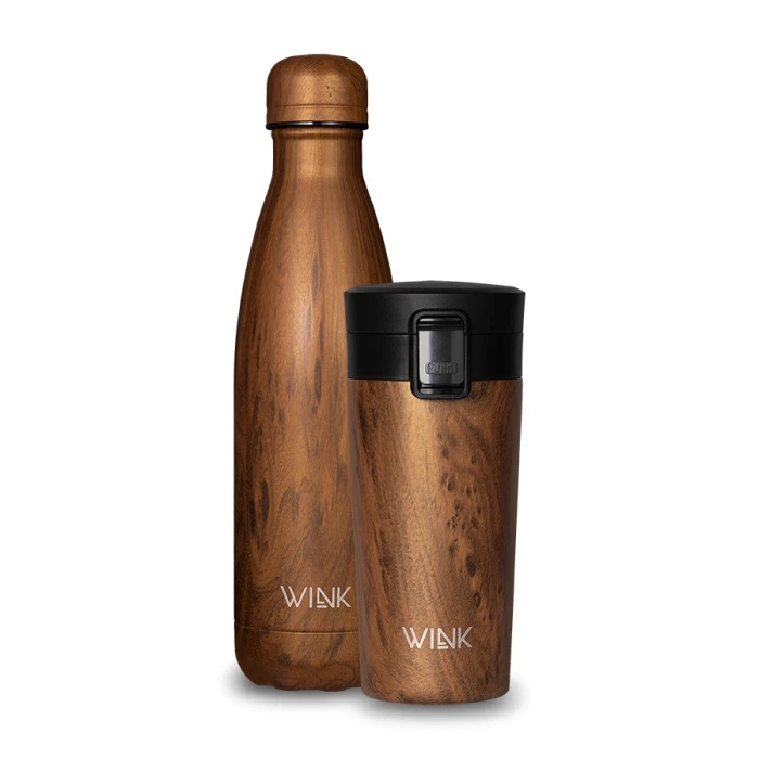 WINK Zestaw Bright Walnut - Butelka termiczna i Kubek termiczny.webp