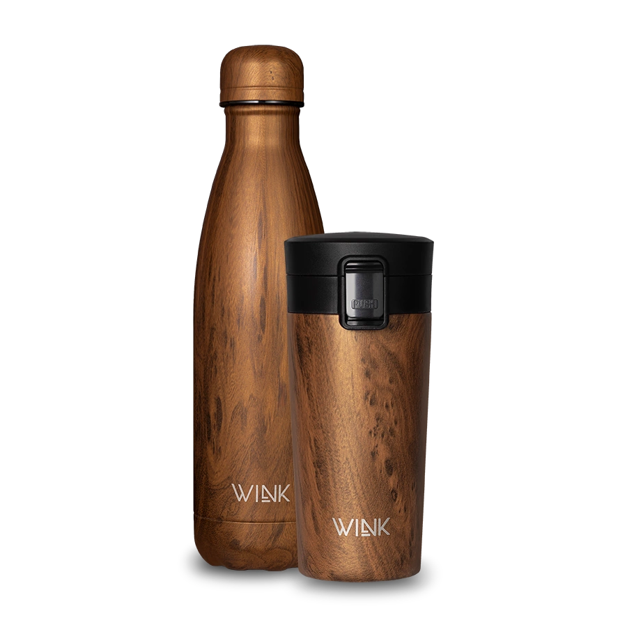 WINK Zestaw Bright Walnut - Butelka termiczna i Kubek termiczny.webp